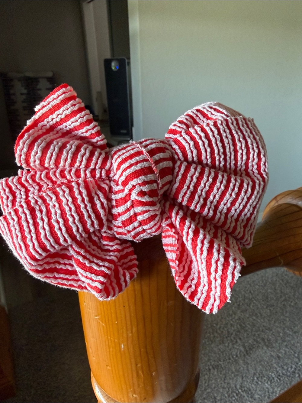 Striped Red & White Kids Hair Bow